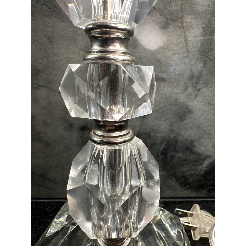 MCM 1950's Hollywood Regency Stacked‎ Leaded Crystal Boudoir Table Lamps Works - Picture 3 of 11